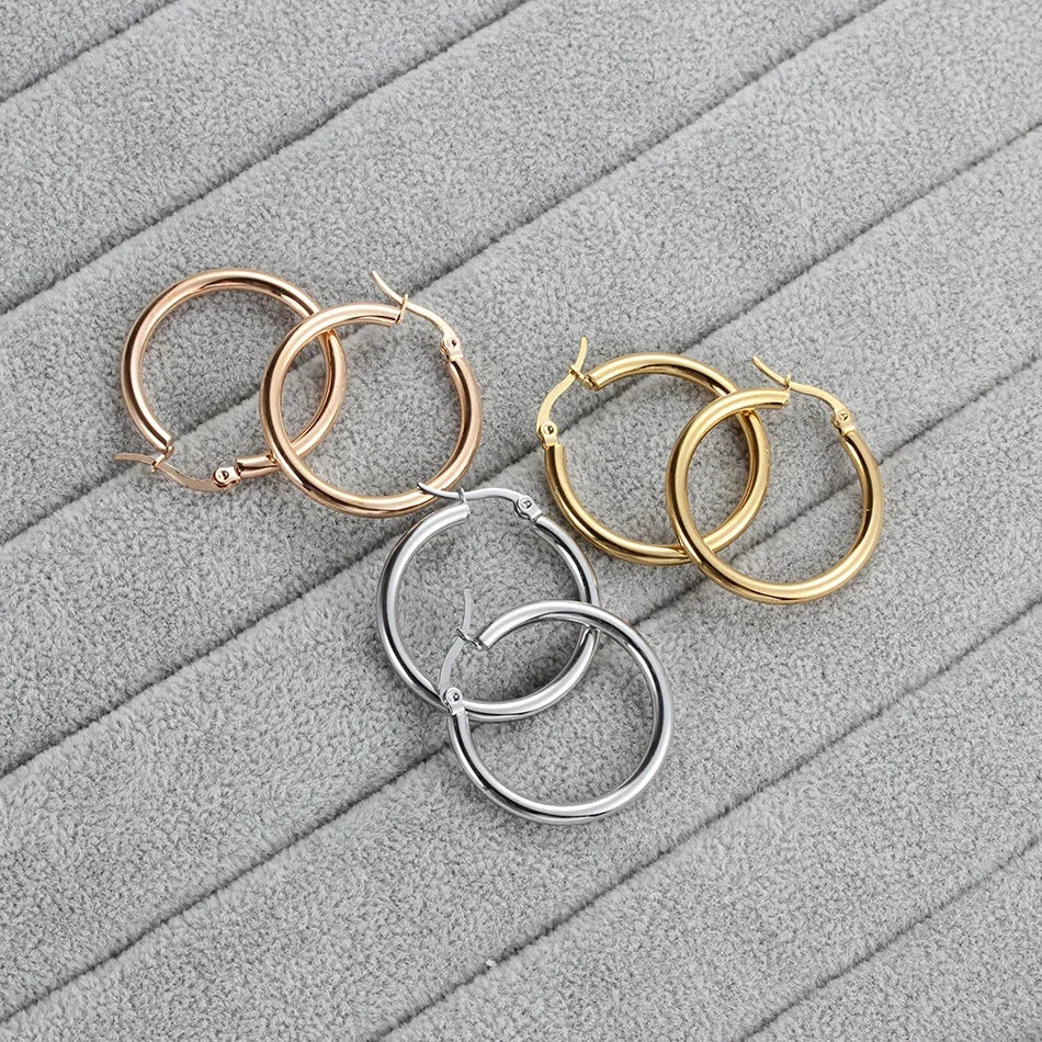 Stainless Steel Hoop Earrings For Women 2025 Statement Round Silver Gold Color Loop Brincos Female Jewelry Wholesale Party Gift