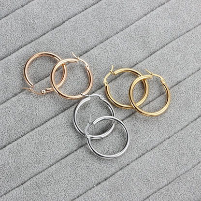Stainless Steel Hoop Earrings For Women 2025 Statement Round Silver Gold Color Loop Brincos Female Jewelry Wholesale Party Gift