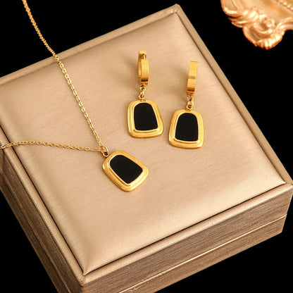 EILIECK 316L Stainless Steel Geometric Black Necklace Earrings For Women New Party Gift Waterproof 18K Gold Plated Jewelry Set
