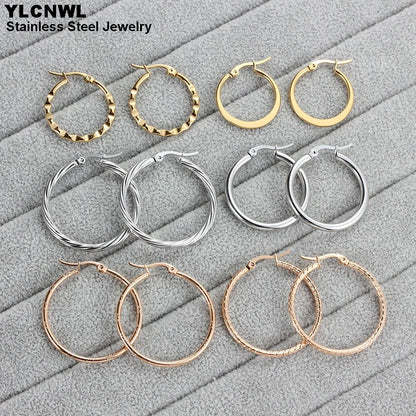 Stainless Steel Hoop Earrings For Women 2025 Statement Round Silver Gold Color Loop Brincos Female Jewelry Wholesale Party Gift