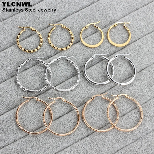 Stainless Steel Hoop Earrings For Women 2025 Statement Round Silver Gold Color Loop Brincos Female Jewelry Wholesale Party Gift