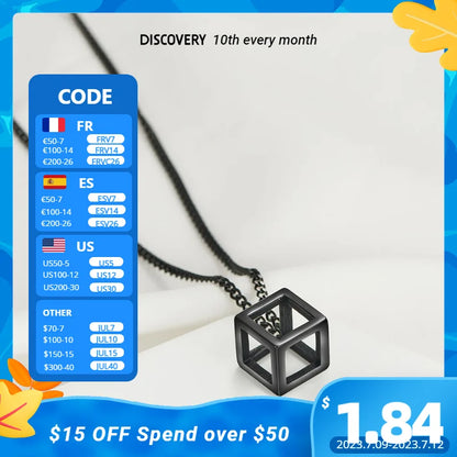 Punk Hollow Cube Pendient Necklaces for Men Women Unisex Stainless Steel Square Charm Jewelry Necklace Geometric Collier Fashion