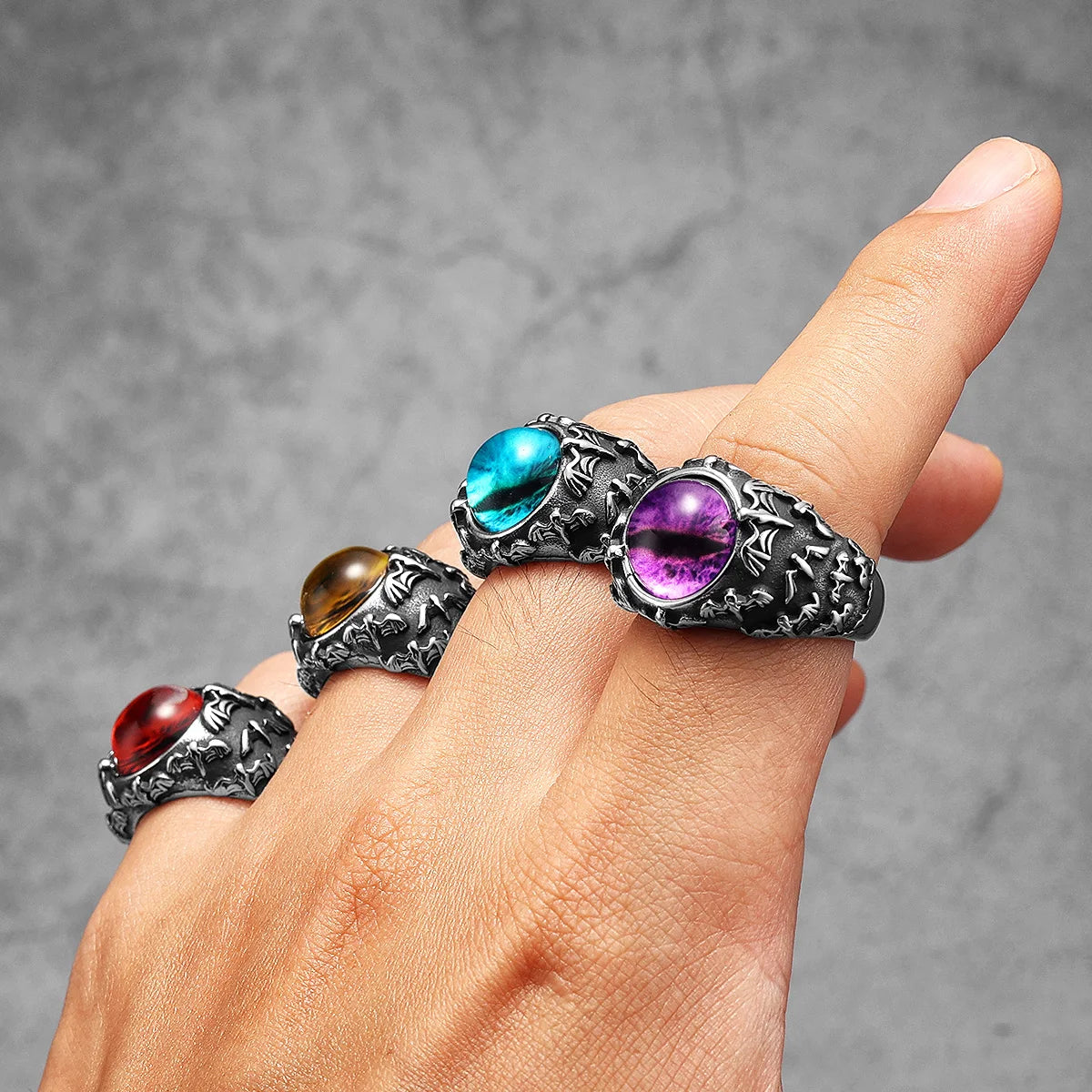 Evil Eye Trendy Gemstone Stainless Steel Men Rings Punk New For Male Women Fashion Jewelry Creativity Gift Wholesale Dropshiping