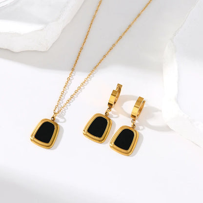 EILIECK 316L Stainless Steel Geometric Black Necklace Earrings For Women New Party Gift Waterproof 18K Gold Plated Jewelry Set