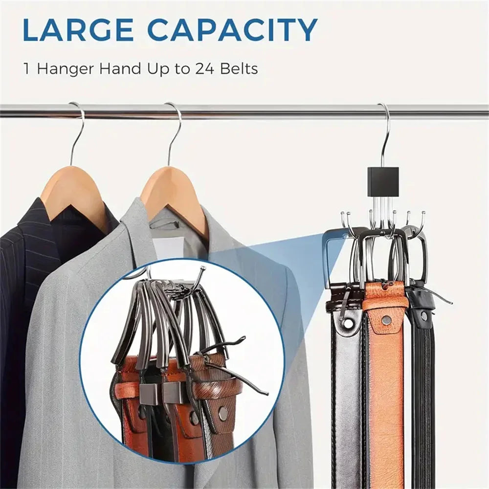 360° Rotating Storage Hanger Hook Multi-Claw Bag Metal Belts Rack Wooden Organizer For Bras Ties Scarves Household Closet