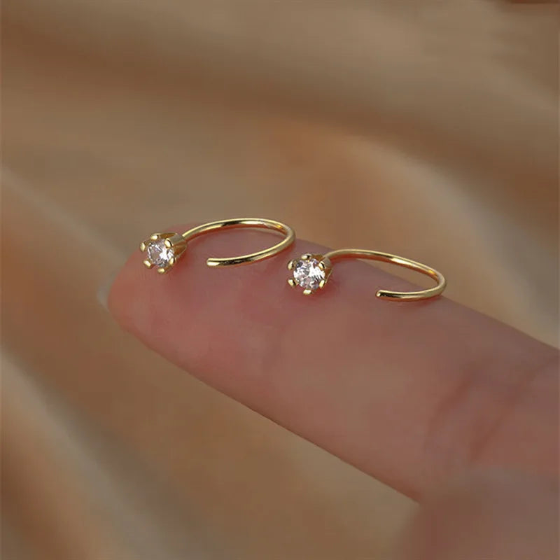 10mm Round Hoop Earrings For Women Temperament Inlaid Zircon Earrings Simple Copper Earrings Daily Small Ear Hook Jewelry