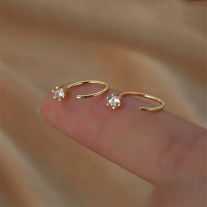 10mm Round Hoop Earrings For Women Temperament Inlaid Zircon Earrings Simple Copper Earrings Daily Small Ear Hook Jewelry