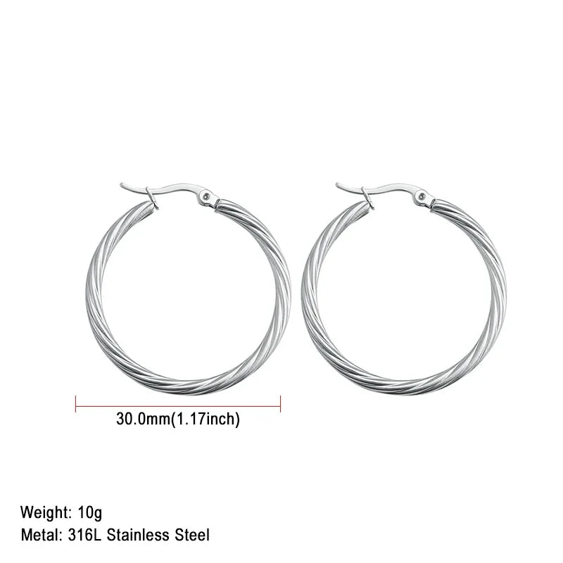 Stainless Steel Hoop Earrings For Women 2025 Statement Round Silver Gold Color Loop Brincos Female Jewelry Wholesale Party Gift