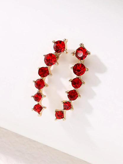 2 Gold Color Black White Gem 6 Rhinestone Ear Clip Earrings Women's Simple Fashion Personality Student Girl Party Business All-m