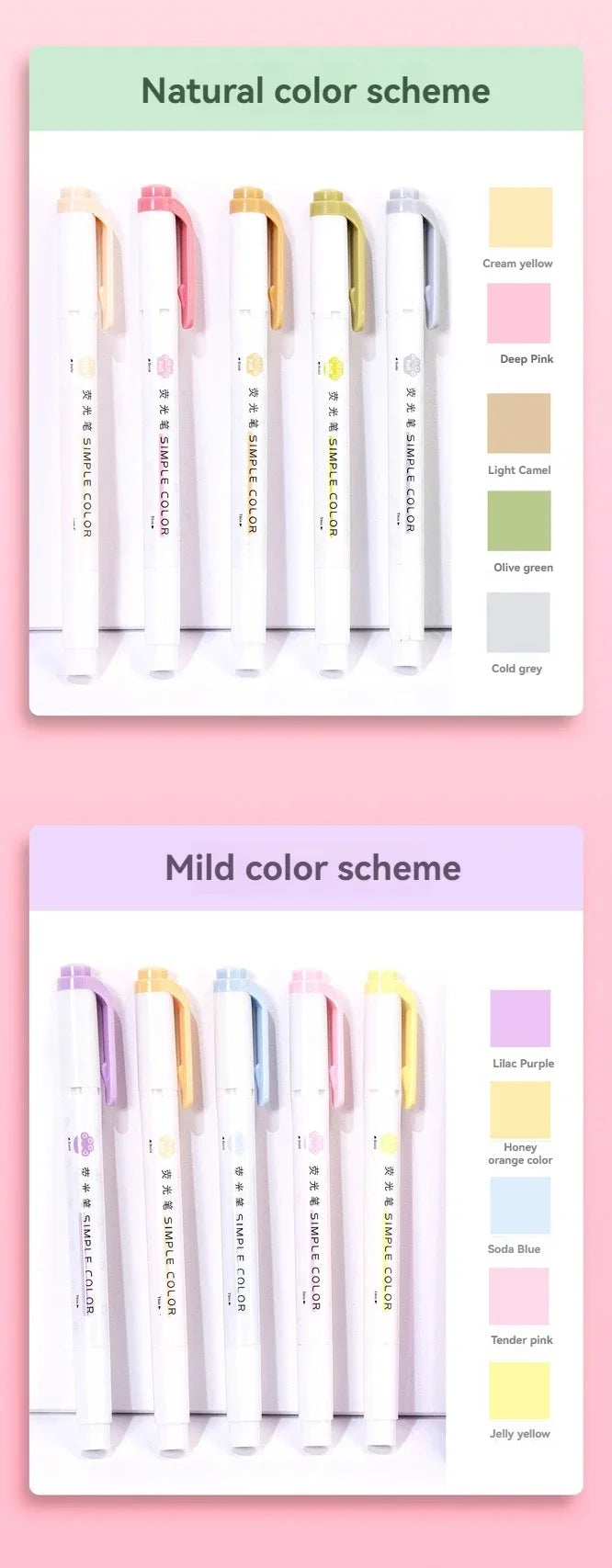 5PCS Highlighter Pen Set Multiple series available Double Headed Colored Fluorescent Pen Student Stationery Supplies