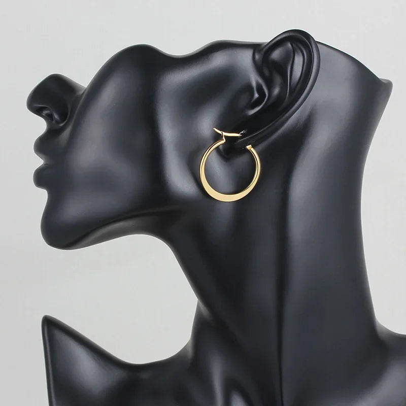 Stainless Steel Hoop Earrings For Women 2025 Statement Round Silver Gold Color Loop Brincos Female Jewelry Wholesale Party Gift