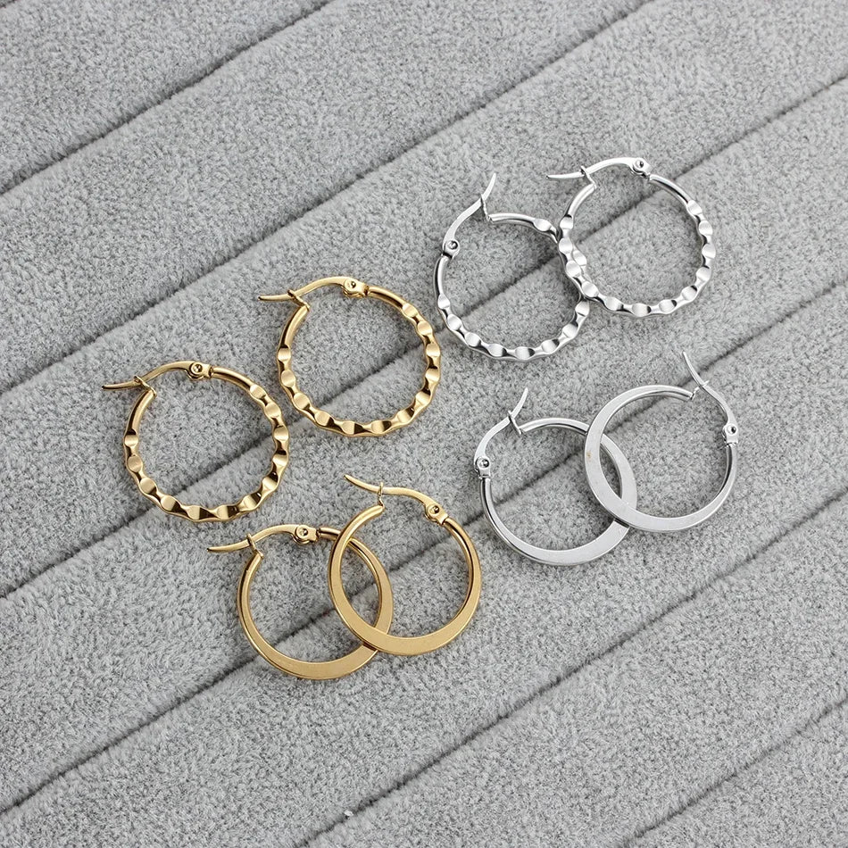 Stainless Steel Hoop Earrings For Women 2025 Statement Round Silver Gold Color Loop Brincos Female Jewelry Wholesale Party Gift