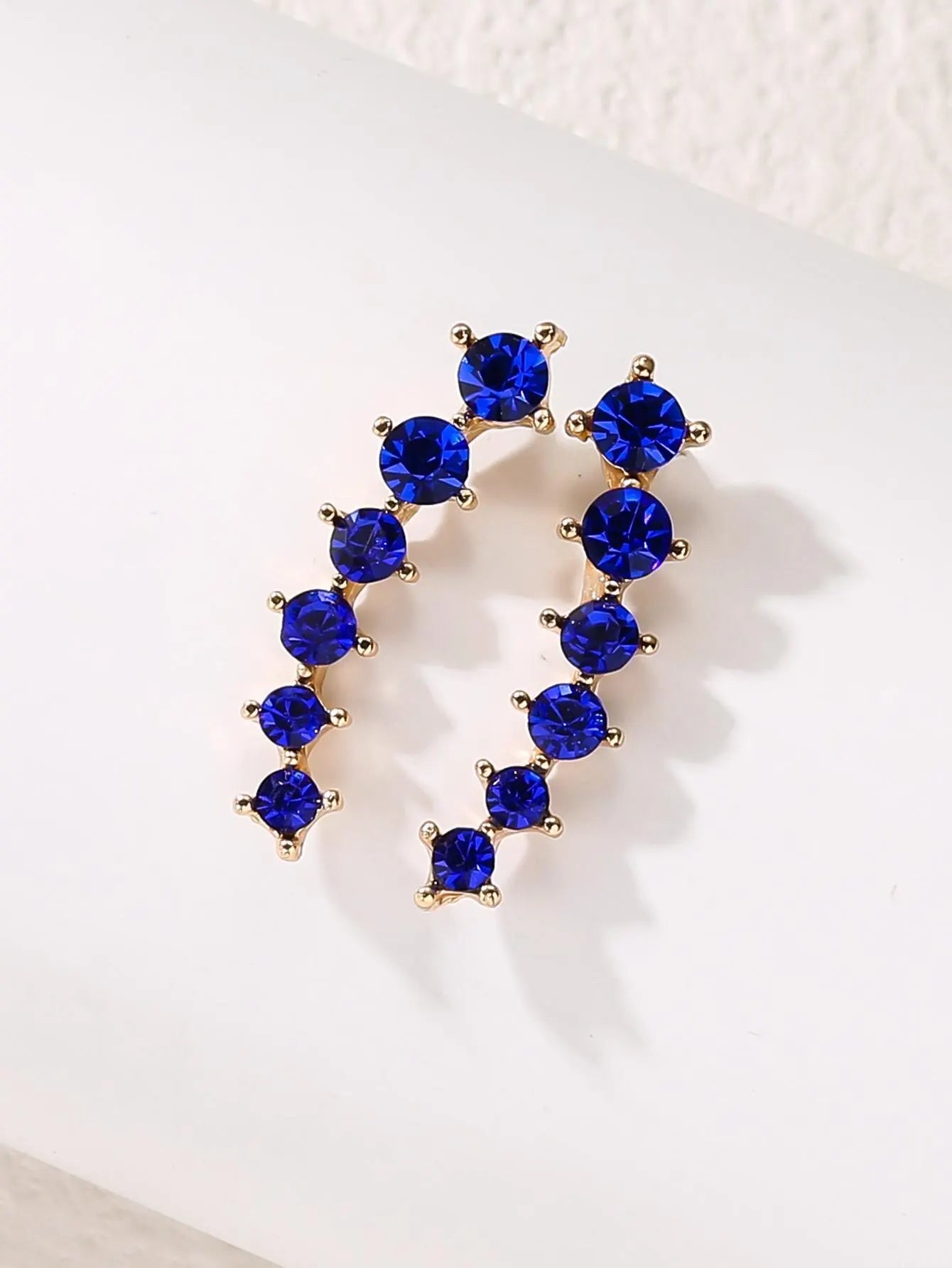 2 Gold Color Black White Gem 6 Rhinestone Ear Clip Earrings Women's Simple Fashion Personality Student Girl Party Business All-m