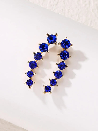 2 Gold Color Black White Gem 6 Rhinestone Ear Clip Earrings Women's Simple Fashion Personality Student Girl Party Business All-m