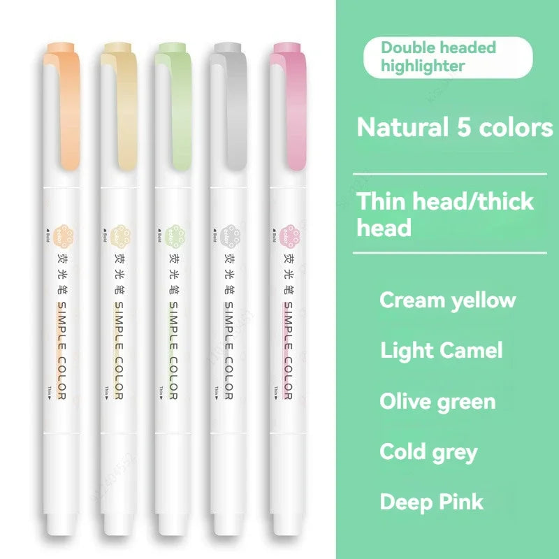 5PCS Highlighter Pen Set Multiple series available Double Headed Colored Fluorescent Pen Student Stationery Supplies