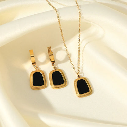 EILIECK 316L Stainless Steel Geometric Black Necklace Earrings For Women New Party Gift Waterproof 18K Gold Plated Jewelry Set
