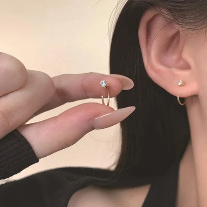 10mm Round Hoop Earrings For Women Temperament Inlaid Zircon Earrings Simple Copper Earrings Daily Small Ear Hook Jewelry