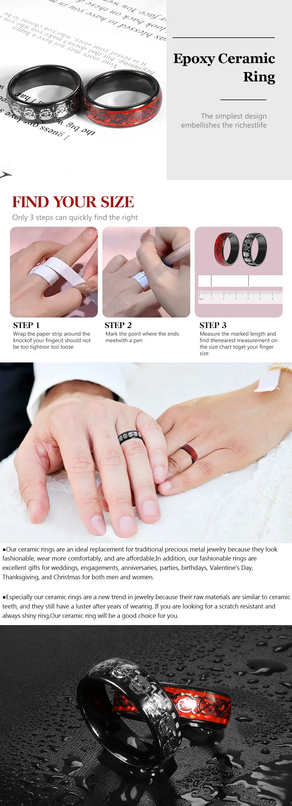 7MM  Skull Carbon Fiber Band Epoxy CUID Chip Ring or Fashion Dragon Pattern Metal Band T5577 Chip Ceramic Finger Ring