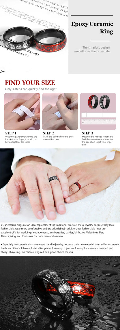 7MM  Skull Carbon Fiber Band Epoxy CUID Chip Ring or Fashion Dragon Pattern Metal Band T5577 Chip Ceramic Finger Ring