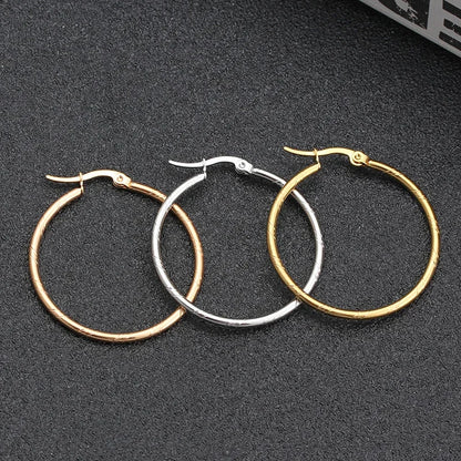 Stainless Steel Hoop Earrings For Women 2025 Statement Round Silver Gold Color Loop Brincos Female Jewelry Wholesale Party Gift