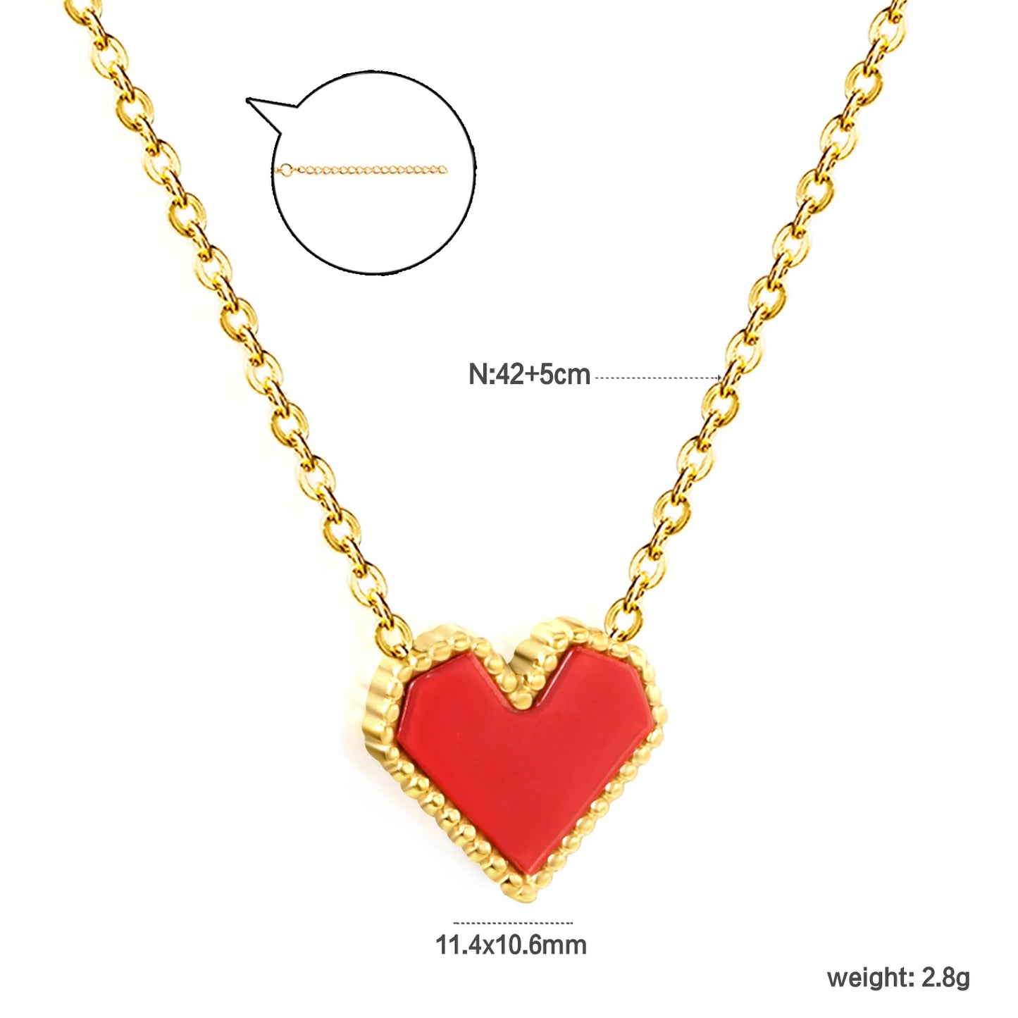 LUXUSTEEL Golden Red Love Heart Shaped Pendant Necklace Stainless Steel Female Necklace Colorful Chain Pendant Jewelry Gift