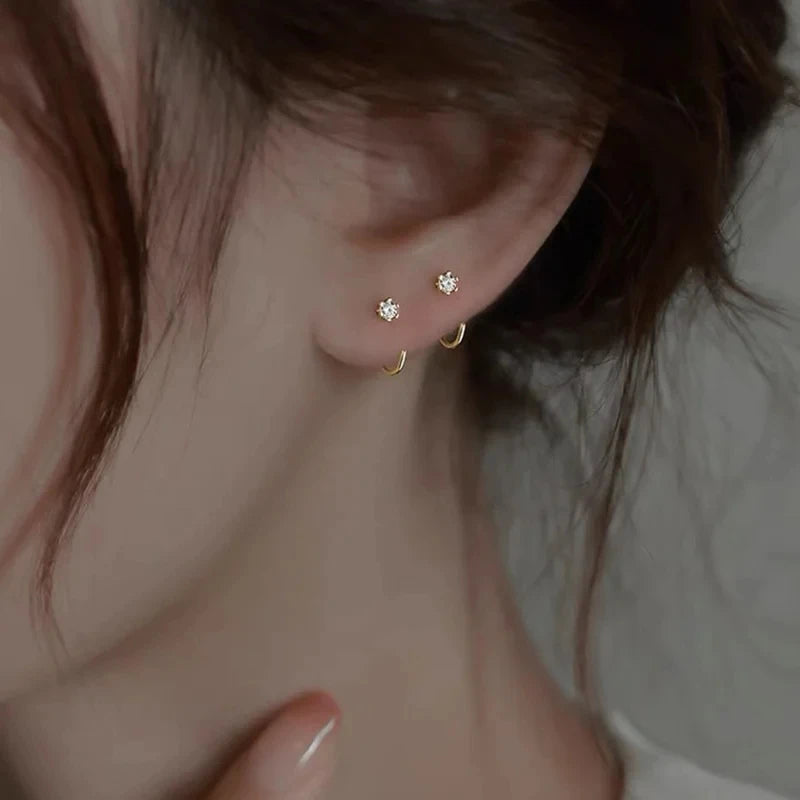 10mm Round Hoop Earrings For Women Temperament Inlaid Zircon Earrings Simple Copper Earrings Daily Small Ear Hook Jewelry