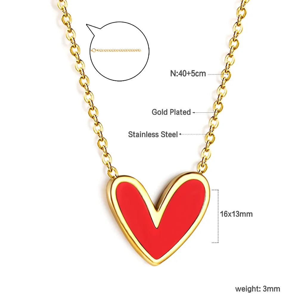 LUXUSTEEL Golden Red Love Heart Shaped Pendant Necklace Stainless Steel Female Necklace Colorful Chain Pendant Jewelry Gift