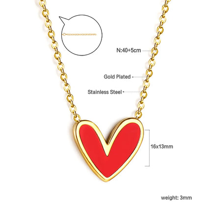 LUXUSTEEL Golden Red Love Heart Shaped Pendant Necklace Stainless Steel Female Necklace Colorful Chain Pendant Jewelry Gift