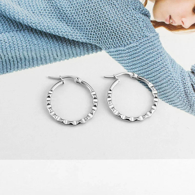 Stainless Steel Hoop Earrings For Women 2025 Statement Round Silver Gold Color Loop Brincos Female Jewelry Wholesale Party Gift
