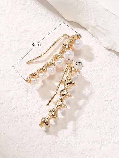 2 Gold Color Black White Gem 6 Rhinestone Ear Clip Earrings Women's Simple Fashion Personality Student Girl Party Business All-m