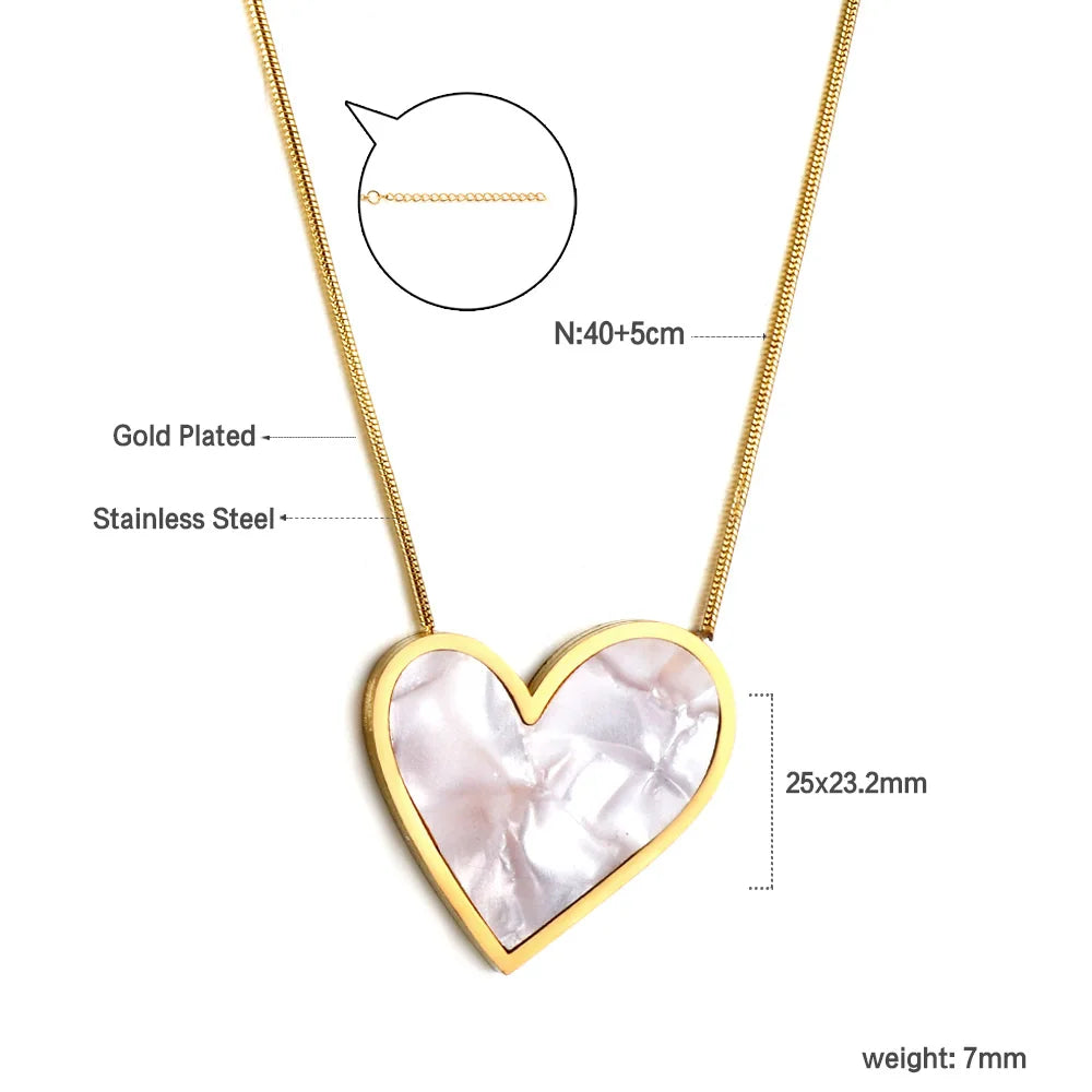 LUXUSTEEL Golden Red Love Heart Shaped Pendant Necklace Stainless Steel Female Necklace Colorful Chain Pendant Jewelry Gift