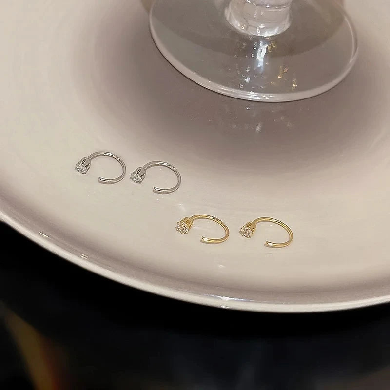 10mm Round Hoop Earrings For Women Temperament Inlaid Zircon Earrings Simple Copper Earrings Daily Small Ear Hook Jewelry