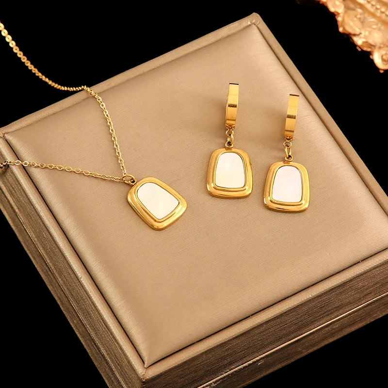 EILIECK 316L Stainless Steel Geometric Black Necklace Earrings For Women New Party Gift Waterproof 18K Gold Plated Jewelry Set