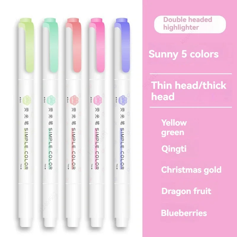 5PCS Highlighter Pen Set Multiple series available Double Headed Colored Fluorescent Pen Student Stationery Supplies