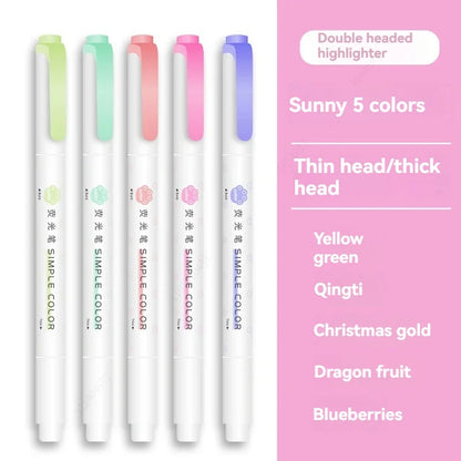 5PCS Highlighter Pen Set Multiple series available Double Headed Colored Fluorescent Pen Student Stationery Supplies