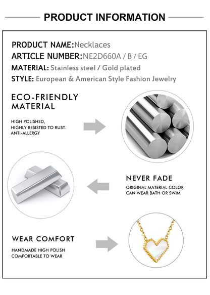 LUXUSTEEL Golden Red Love Heart Shaped Pendant Necklace Stainless Steel Female Necklace Colorful Chain Pendant Jewelry Gift