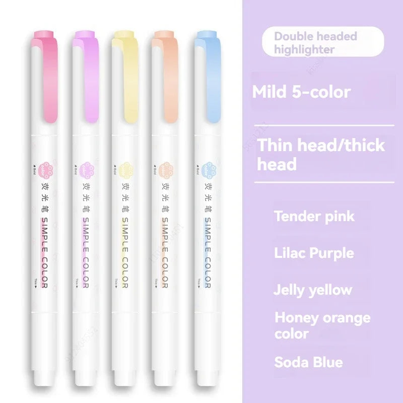 5PCS Highlighter Pen Set Multiple series available Double Headed Colored Fluorescent Pen Student Stationery Supplies