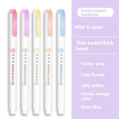 5PCS Highlighter Pen Set Multiple series available Double Headed Colored Fluorescent Pen Student Stationery Supplies