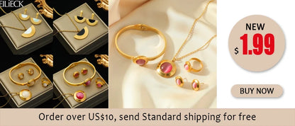 EILIECK 316L Stainless Steel Geometric Black Necklace Earrings For Women New Party Gift Waterproof 18K Gold Plated Jewelry Set