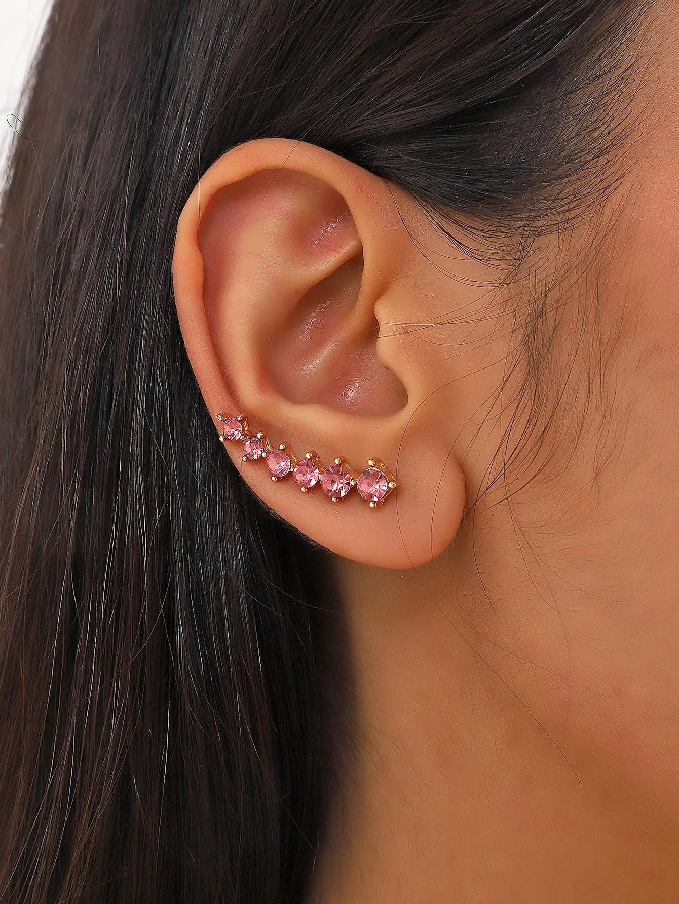 2 Gold Color Black White Gem 6 Rhinestone Ear Clip Earrings Women's Simple Fashion Personality Student Girl Party Business All-m