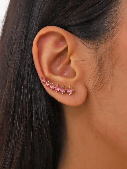 2 Gold Color Black White Gem 6 Rhinestone Ear Clip Earrings Women's Simple Fashion Personality Student Girl Party Business All-m