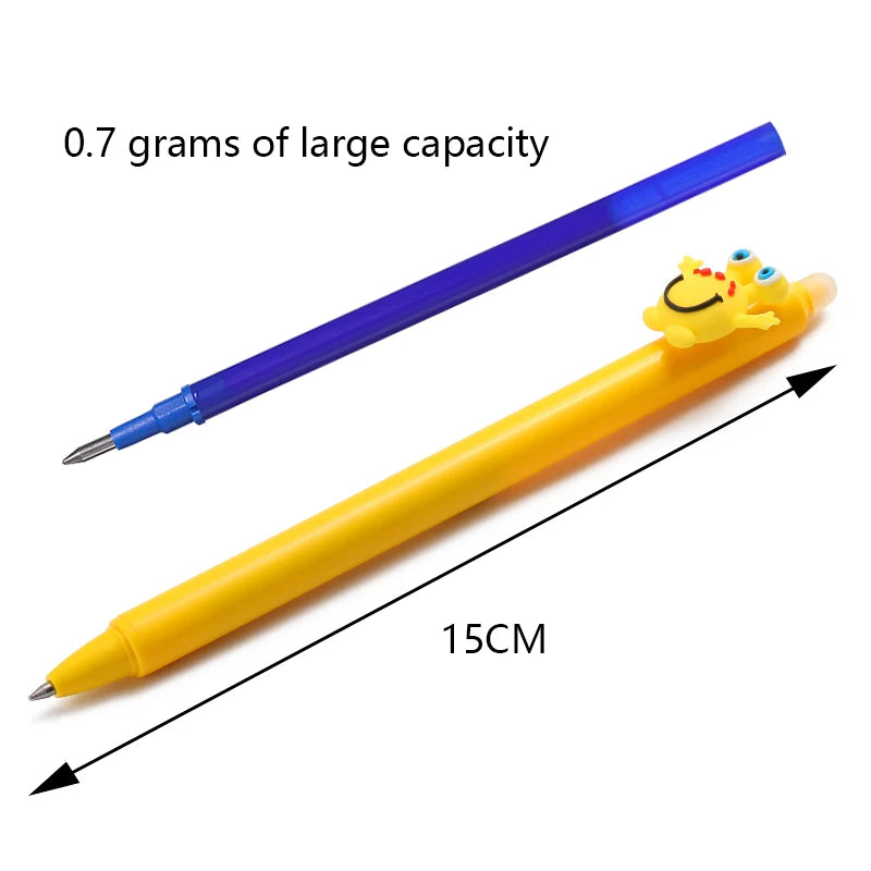 14Pcs Cartoon Monsters Erasable Pens 0.5mm Gel Pen Ink Blue Stationery School Writing supplies 6 Pens+ 6refills + 2 rubber