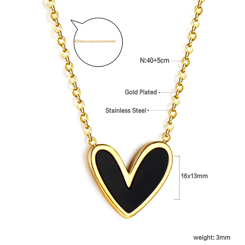 LUXUSTEEL Golden Red Love Heart Shaped Pendant Necklace Stainless Steel Female Necklace Colorful Chain Pendant Jewelry Gift