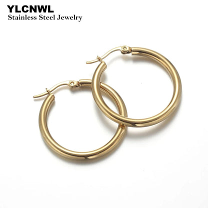 Stainless Steel Hoop Earrings For Women 2025 Statement Round Silver Gold Color Loop Brincos Female Jewelry Wholesale Party Gift