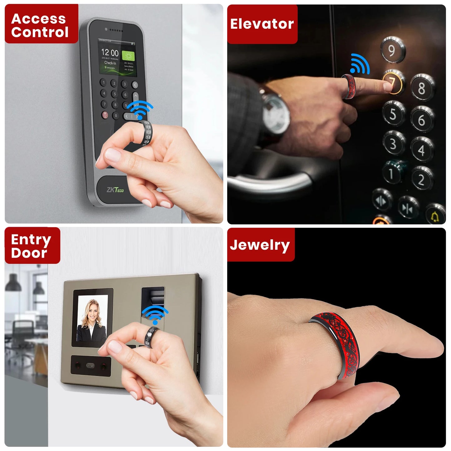 7MM  Skull Carbon Fiber Band Epoxy CUID Chip Ring or Fashion Dragon Pattern Metal Band T5577 Chip Ceramic Finger Ring