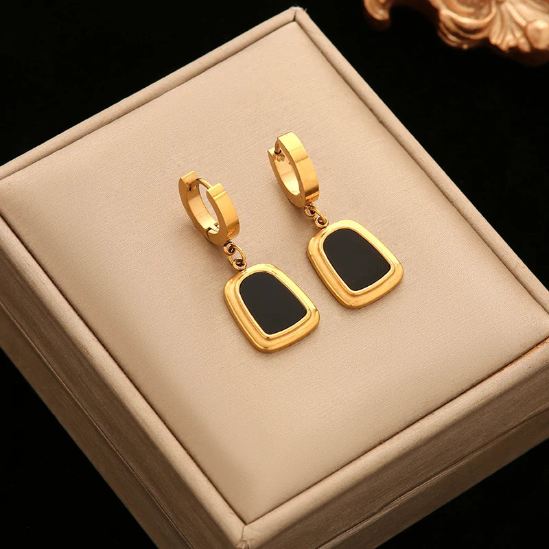 EILIECK 316L Stainless Steel Geometric Black Necklace Earrings For Women New Party Gift Waterproof 18K Gold Plated Jewelry Set