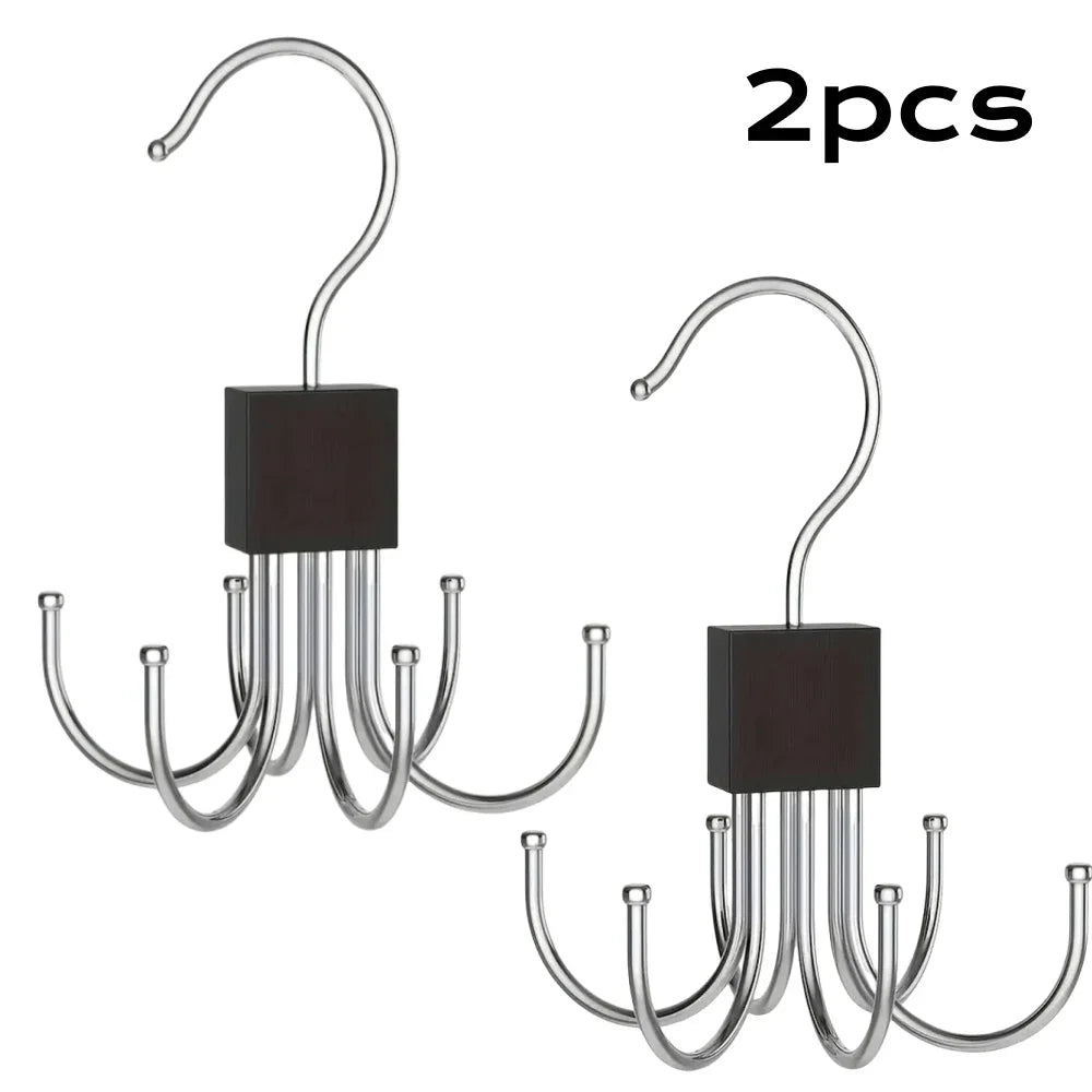 360° Rotating Storage Hanger Hook Multi-Claw Bag Metal Belts Rack Wooden Organizer For Bras Ties Scarves Household Closet