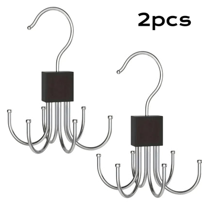 360° Rotating Storage Hanger Hook Multi-Claw Bag Metal Belts Rack Wooden Organizer For Bras Ties Scarves Household Closet