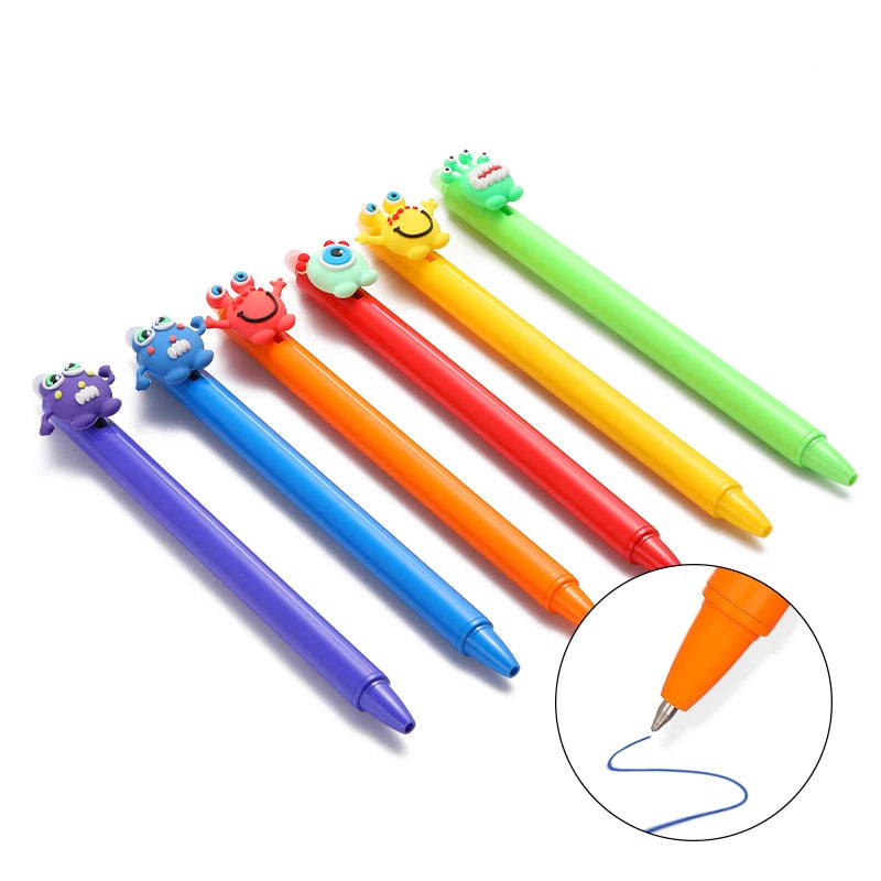 14Pcs Cartoon Monsters Erasable Pens 0.5mm Gel Pen Ink Blue Stationery School Writing supplies 6 Pens+ 6refills + 2 rubber