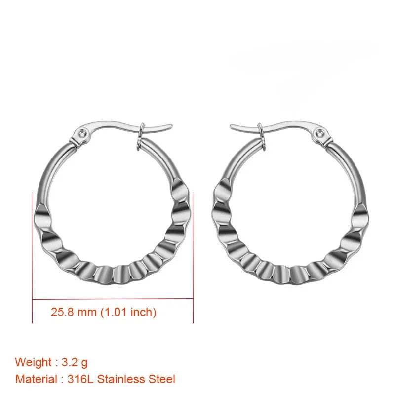 Stainless Steel Hoop Earrings For Women 2025 Statement Round Silver Gold Color Loop Brincos Female Jewelry Wholesale Party Gift